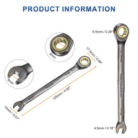 sourcing map Ratcheting Wrench 6mm Metric Open End Wrench 90-Teeth CR-V Steel Nickel Plated Fixed Head Combination Ratchet Wrench for Fasteners Nut Bolt