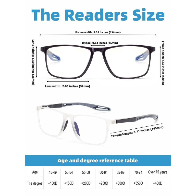 Autojouls 4-Pack Blue Light Blocking Reading Glasses, Men Large Frame