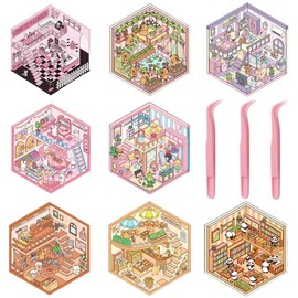 COYUN 8 Sets 3D House Stickers, Miniature House Stickers, 3D Sticker Scene, House Stickers Make Your Own, Relief Stress for Adults and Children A