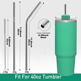 Stainless Steel Straw & Cleaning Brush Set, 5/10pcs/set  Reusable Extra Long Metal Straw & Brush Set, Bar Utensils for Home Kitchen Party - Colour: Silver, Specification: 10 Counts(8 Straws+2 Brushes)