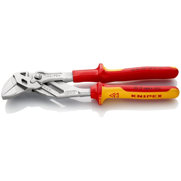 Knipex Pliers Wrench pliers and a wrench in a single tool chrome-plated, insulated with multi-component grips, VDE-tested 250 mm (self-service card/blister) 86 06 250 SB