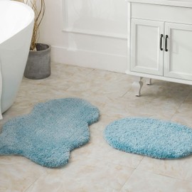 Ashler Runners Bathroom Rugs Long Non Slip Bathroom Rug Sets 2 Piece, Blue Water Absorbing Bath Mat Ultra Soft Shower Rugs, Plush Machine Washable Bathroom Carpet, 17 x 24 & 24 x 36 inches