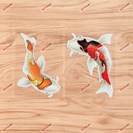 Koi Fish Red Yellow Japanese Carp Decal Sticker Vinyl - 2 Fishes Reflective, 5 Inches - for Car Boat Laptop Window 02141