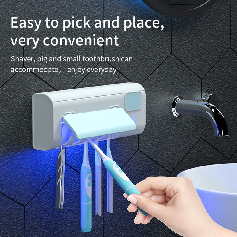 UV Toothbrush Sanitizer Toothbrush Holder Wall Mounted with Sterilizer and