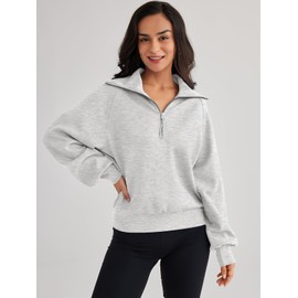 Trendy Queen Womens Oversized Sweatshirts Half Zip Pullover Long Sleeve Quarter Zip Hoodies Teen Girls Fall Y2K Clothes Grey XL