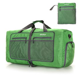 Bekahizar 60L Lightweight Foldable Travel Bag Large Weekender Overnight Bags Packable Travel Luggage Sports Bag Travel Duffel Hand Luggage with Shoe Compartment for Sports Travel Gym Holiday (Green)