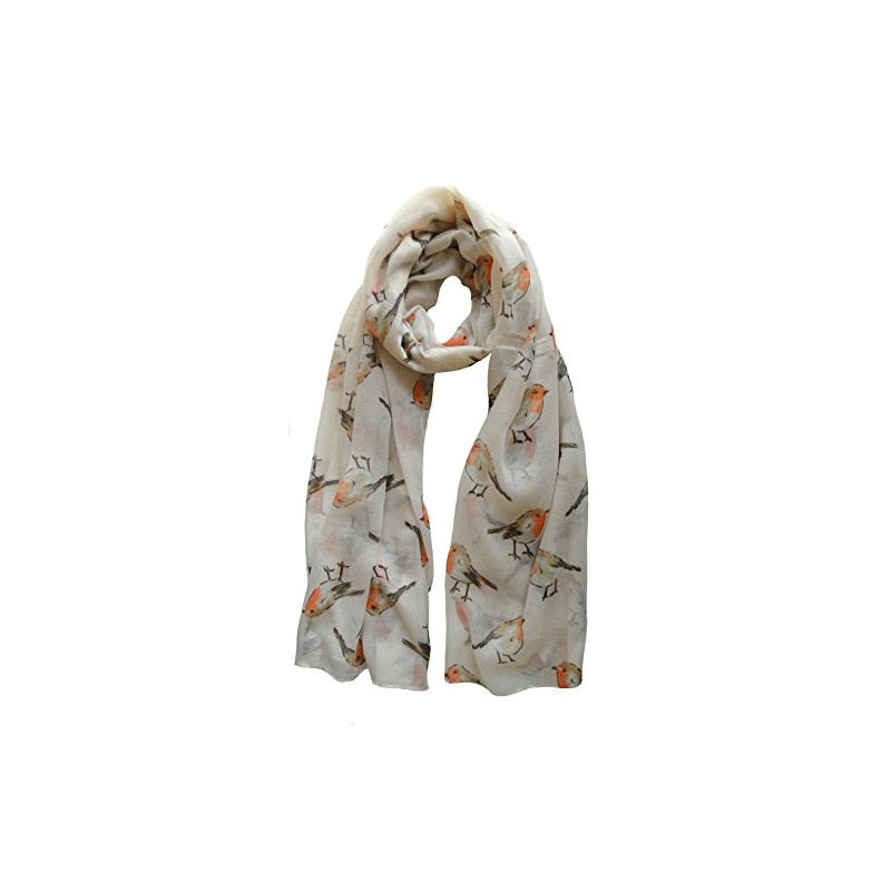 The Olive House® Womens Christmas Winter Robin Bird Scarf Cream