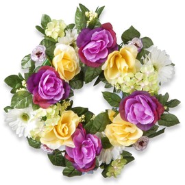 National Tree 18 Inch Floral Wreath with Daisies, Roses and Hydrangeas (RAS-44199-1)