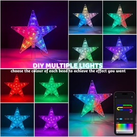 Christmas Tree Topper Star LED Lighted Star Tree Top APP Control, 5-Point Star RGB Night Light Treetop, Small Xmas Tree Decor for Christmas, USB Plug in/Wire 9.84Ft