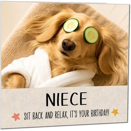 Great Niece Birthday Card - Funny Relaxed blonde long haired dachshund Birthday Cards for Great Niece