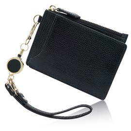 Grav Women's Pass Case, Reel, Commuter Holder, Cute, Card Case, Thin, Coin Case (Key Chain, Strap Included), Black