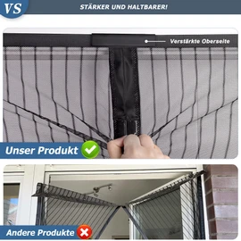 Jarolift Fly Screen Magnetic Curtain for Doors, Various Sizes And Colours Available No Drilling Necessary, Black , 140 x 250 cm