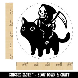 Gleeful Grim Reaper Death Riding On Black Cat Rubber Stamp for Stamping Crafting Planners - 1-1/4 Inch Large