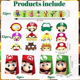 98 Pcs Mario Party Supplies, Mario Birthday Party Favors, Sticker for Mario Themed Party Decorations