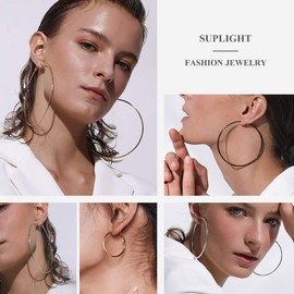 Suplight Womens Earrings Black Hoop Earrings 70mm