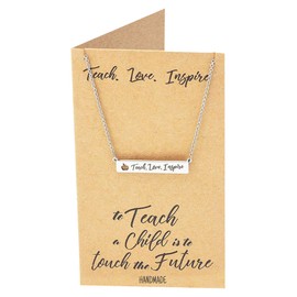 quan jewelry Teach Love Inspire Engraved Bar Necklace, Gifts for Teacher Appreciation, Virtual Thanksgiving Gift Ideas, comes with Inspirational Quote