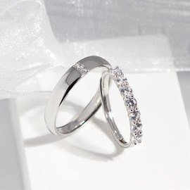 Meissa Couple Rings Sterling Silver Dainty Wedding Bands Men and Women Promise Rings Cubic Zirconia Matching Ring Size Adjustable (3.8mm Width)