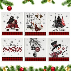 Yungyan 6 Pcs Swedish Christmas Dishcloths Reusable Kitchen Table Dishcloths Xmas Dish Towels Absorbent Cleaning Cloth Fast Dry Dishcloth for Kitchen Washing Dishes Bathroom Office Hand(Red Theme)