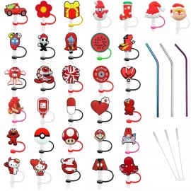 Starbucks New 5 Random Starbucks Tumbler Cup Straw Toppers Cover W/ Metal Straws & Brushes