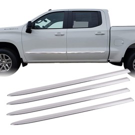 PIT66 Side Molding Trim, Compatible with 2019-2021 Chevy Silverado 1500 Crew Cab ONLY Body Side Molding Trim Chrome