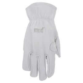 MUD Natural Women's Durable Goatskin Leather Driver Garden Gloves. Padded Palm Patch, Abrasion Resistant, Keystone Thumb, Extreme Comfort, White, Medium/Large, (MD82001-WML)