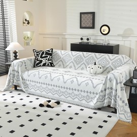 LUFEIJIASHI Boho Couch Covers for Sofa Soft Chenille Non Slip Sofa Covers for 3 Cushion Couch Washable Sectional Couch Covers Large Thicker Furniture Protector for Dogs Pet Friendly (Grey, 91"x150")