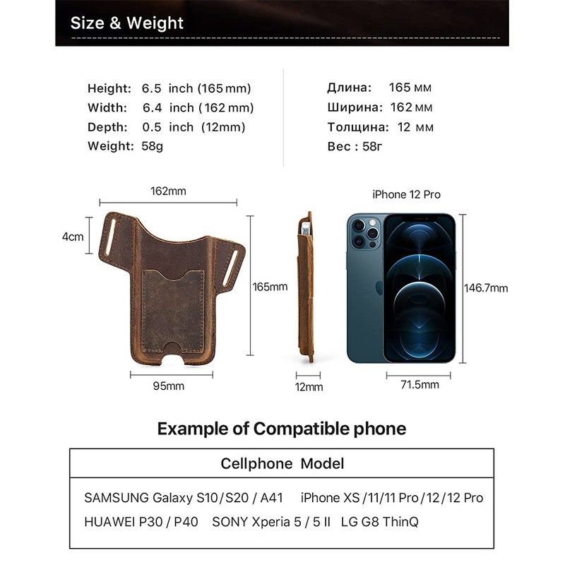 Hiram Custodia per cellulare in Pelle da Uomo Custodia universal