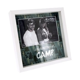 Pavilion - Life Is Better At Camp - 7.5" Square Shadow Box Picture Frame Captured Photograph Holder 4" x 6" Horizontal RV Camper Tent Cabin Camping Lover Gift Present