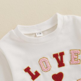 Bonangber Valentines Day Outfit Toddler Girl Long Sleeve Sweatshirt Pullover Valentines Dress Day Baby Girl Valentines Outfit(C-White Letter,2-3T)