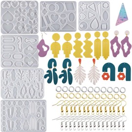 Attuslla 6 PCS Resin Earring Molds Silicone Jewelry Earring Molds Epoxy Resin Molds DIY Craft with Ear Hooks, Jump Rings for DIY Women Earrings, Pendants, Rings, Jewelry Craft Supplies
