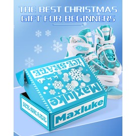 Maxluke Girl's Adjustable Ice Skates | Kids Ice Hockey Skates for Girls Boys Youth | Fun Ice Skating Shoes for Outdoor and Rink | Soft Comfortable Lining | Green Snowflake Style