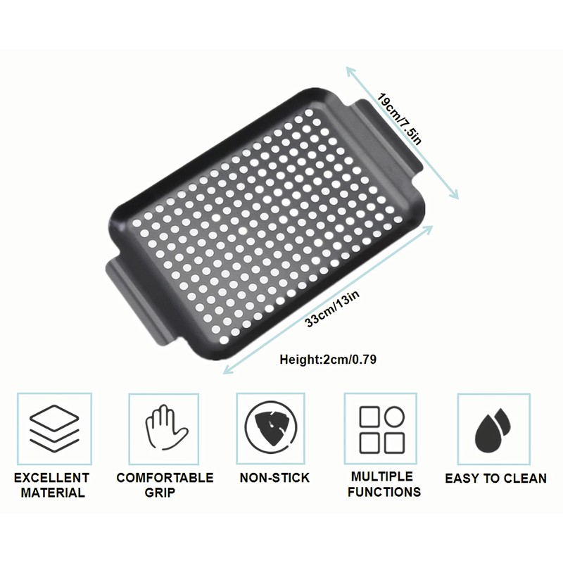 Non-Stick Barbecue Trays with Handle - Grill Topper Rectangular Grilling