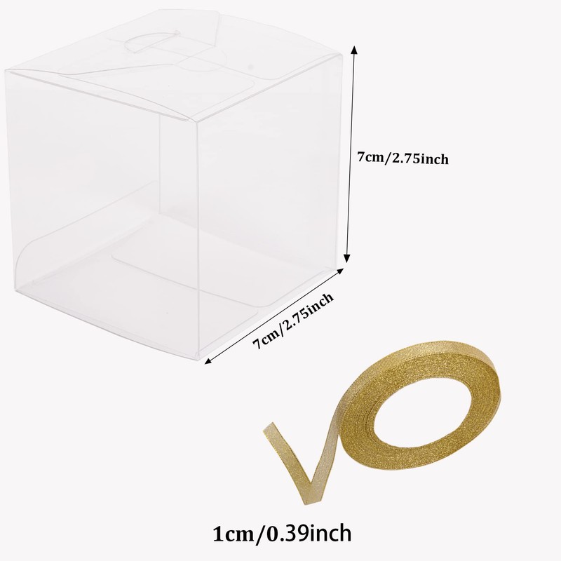 TOPTIME 24 Pcs 7x7x7cm Clear Favour Boxes with Gold Gift