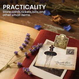 ANATTASOUL Travel Diary Clip Metal Book and Bill Binder Clips Alloy Antique Bronze Vintage Skeleton and Book Decorative Travellers for Travellers Art Journaling Reading Decoration