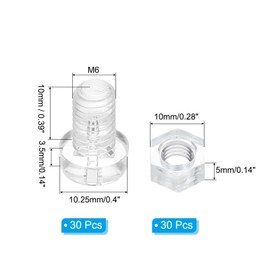 PATIKIL M6x10mm Clear Acrylic Screws and Hex Nuts Kit, 30 Set PC Plastic Phillips Round Head Bolts for Machine Accessories, Transparent
