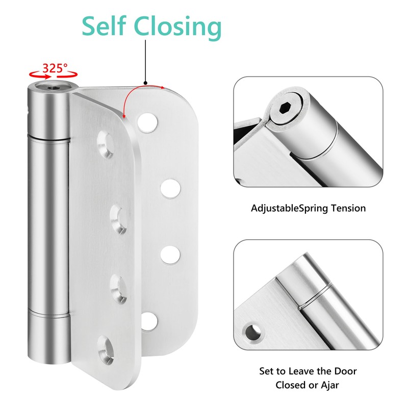Self-Closing Door Hinges 4 Inch, Heavy Duty Spring Loaded, Adjustable