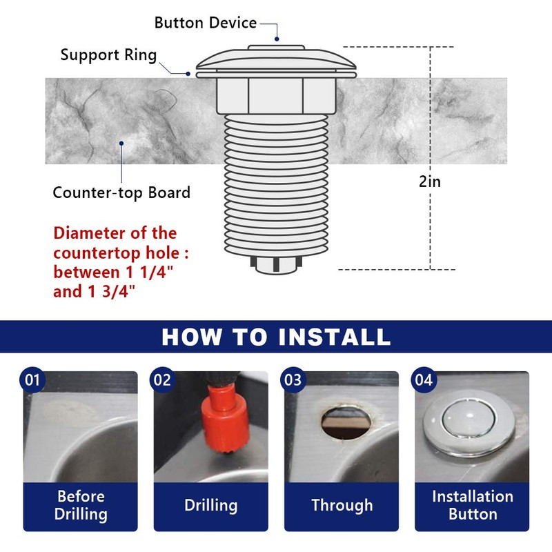 Air Activated Switch Button, Sink Top Stainless Steel Polished Push
