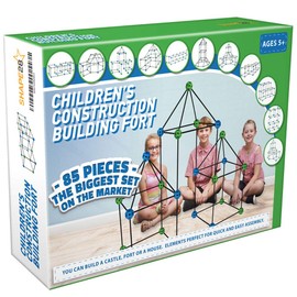 Construction Fort Building Kit - 85 Pieces with Storage Bag - Blue and Green