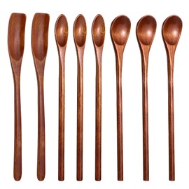 8 Pcs Wooden Coffee Spoons Long Handle Wooden Spoon Mixing Honey Spoon Handmade Wood Stirring Spoon Wooden Mixing Spoons for Jam Juice