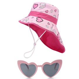 YNYCIPZ Hats, Caps & Caps for Baby Boys, Kids Sun Hat, Love Sunglasses Set, Adjustable Kids Beach Hat with Wide Brim (2 Pieces, Pink), multicoloured