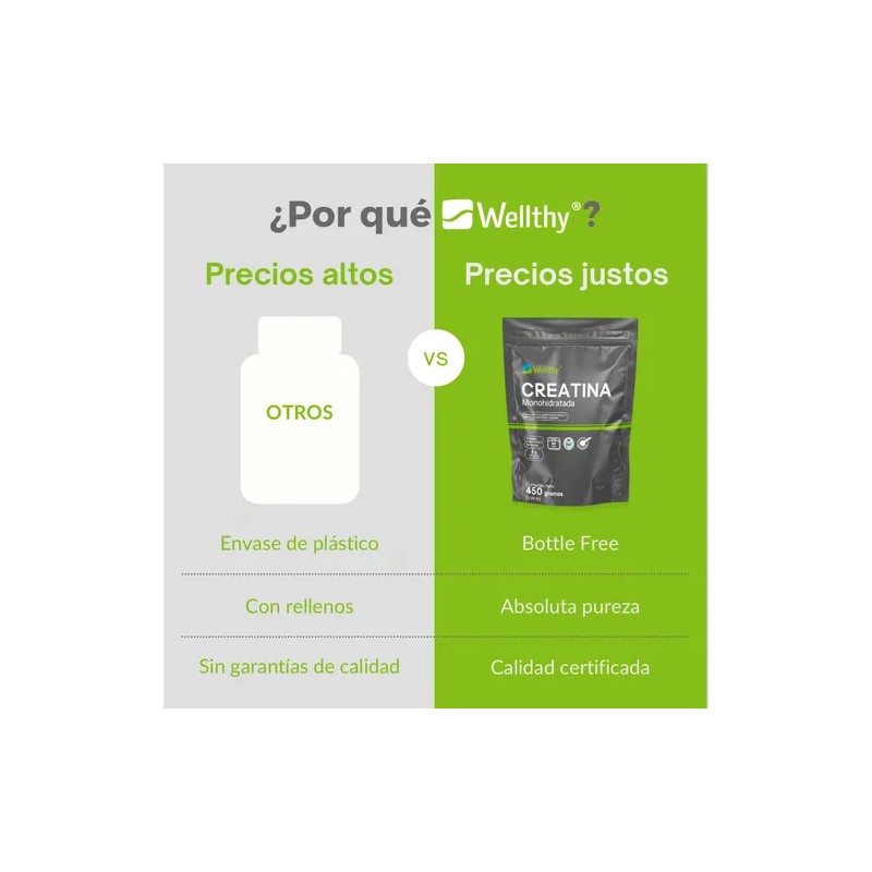 Creatina Monohidratada 450 Gr Wellthy 90 Porciones Sabor Sin Sabor