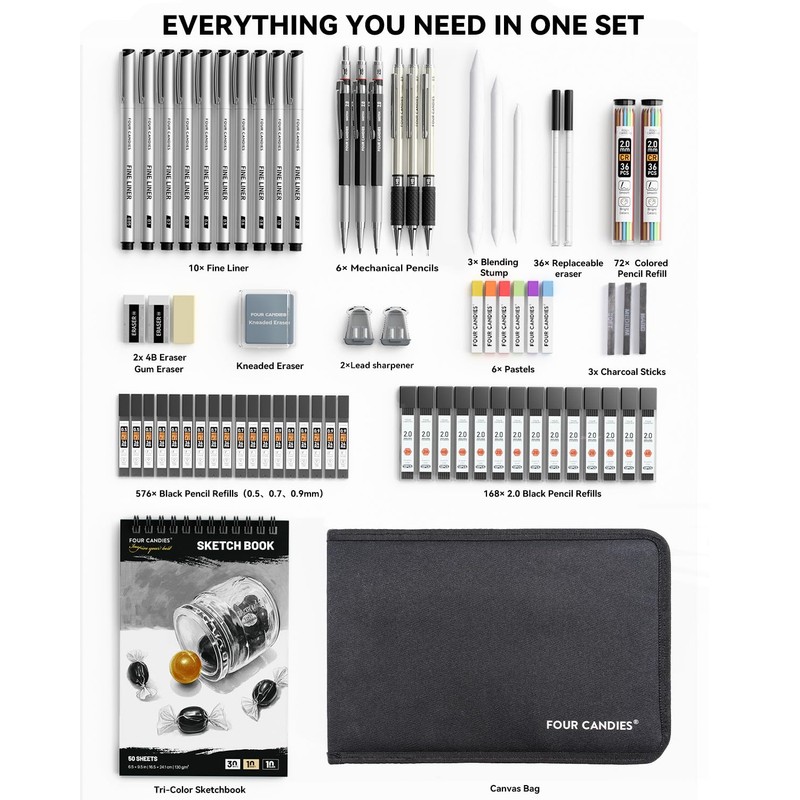 Four Candies 73PCS Advanced Drawing Kit with Professional Art Supplies