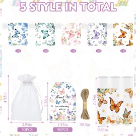 50Pcs Butterfly Bulk Lip Balm Thank You Gift for Women Staff Moisturizing Lip Care with Organza Bag and Tag for Bridal Shower Employee Appreciation Mother's Day Party Favor Supplies (Butterfly)