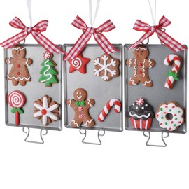 Set of Christmas Tree Pendants, Christmas Tree Pendants, Gingerbread Ornaments, Candy Canes, Christmas Bakery, Christmas Tree Decoration for Hanging (3 Pieces Gingerbread Baking Sheets)