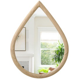 FEUFOAM Small Wall Mirror Decorative Farmhouse Rustic Teardrop Wall Hanging Mirrors Walnut Wood Framed Irregular Mirror for Bathroom Living Room Bedroom Entrance