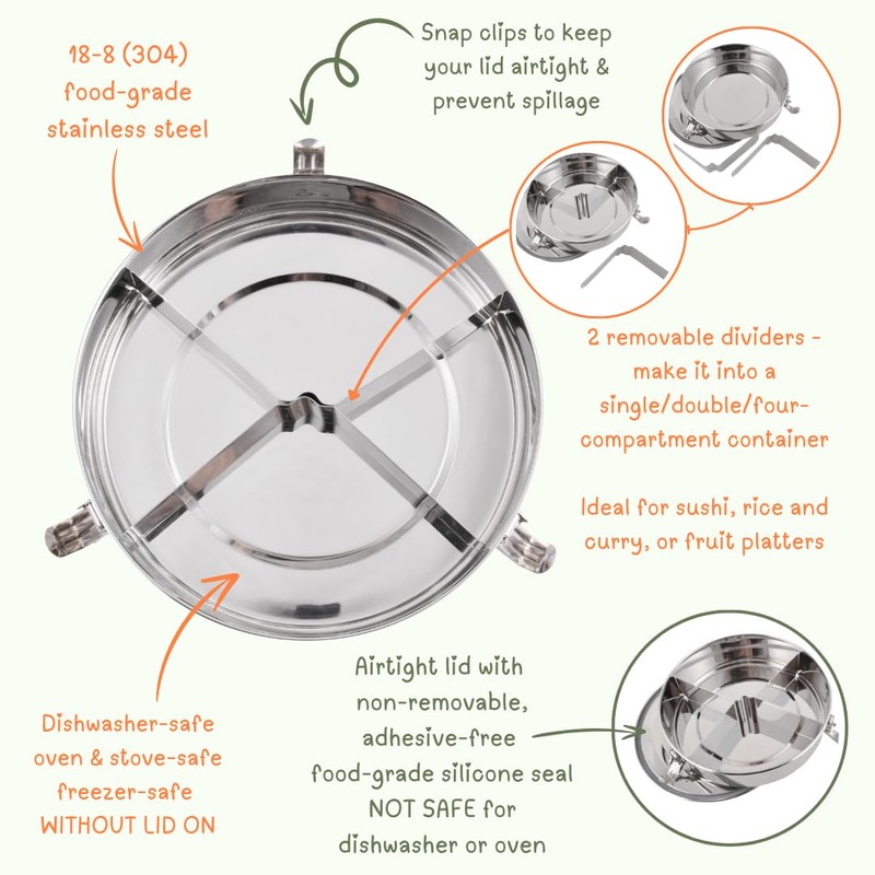Life Without Plastic Round Stainless Steel Airtight Take-Out Container with