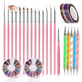 Nail Art Brush Set, Nail Brush, Nail Brush, Gel Nail Brush, Nail Art Tools, 32 Piece Set, Gel Nail, Brush (Pink)