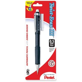Pentel Twist-Erase III Automatic Pencil with 1 Eraser Refill, 0.5mm, Assorted Barrels, 1 Pack (QE515BP-K6)