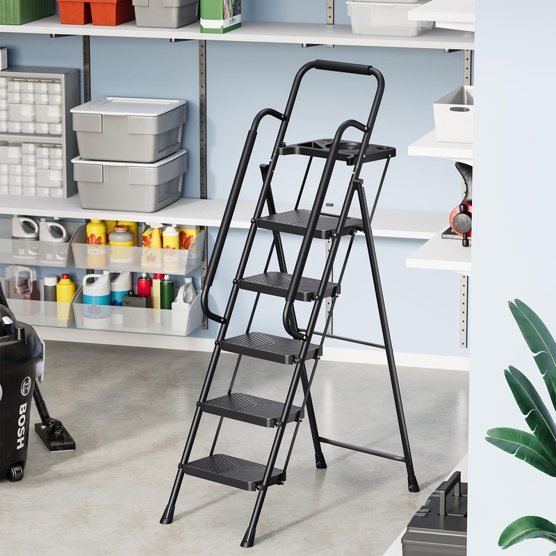 KINGRACK Folding 5 Step Ladder, Portable Ladder for Multi-Purpose, Home,