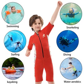 DEHAI Kids Wetsuit Boys Girls Toddler Youth 3mm Neoprene Childrens Shorty Wet Suit Front Zipper Full Body Thermal Swimsuits in Cold Water Warmth for Swimming Diving Surfing